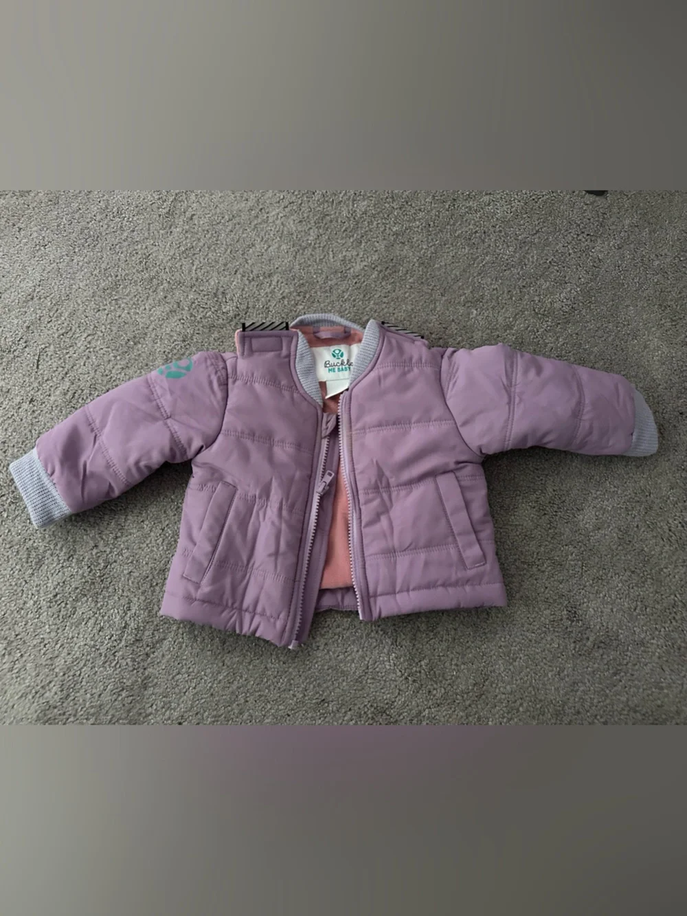 Buckle Me Baby Lavender Quilted Jacket with Pink Lining